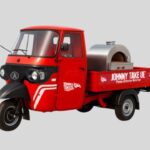 Ape pizza elettrica Johnny Take Uè con forno a legna in centro storico