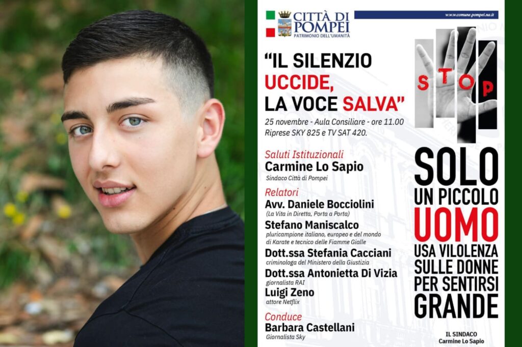 Luigi Zeno protagonista a Pompei contro la violenza sulle donne