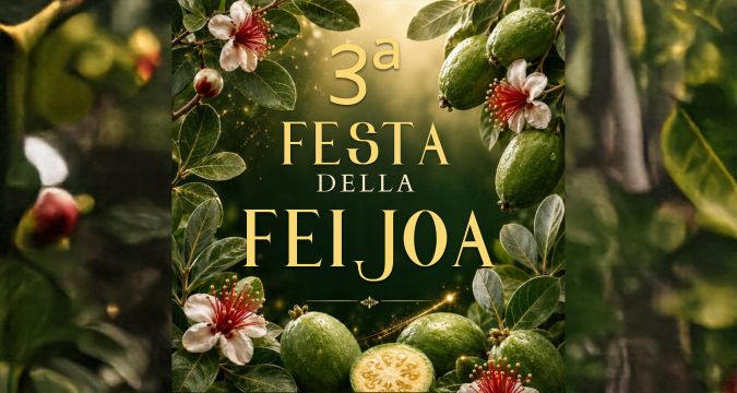 Festa della Feijoa a Sperone 2026, locandina con programma gastronomico, musica folk e convegno scientifico.